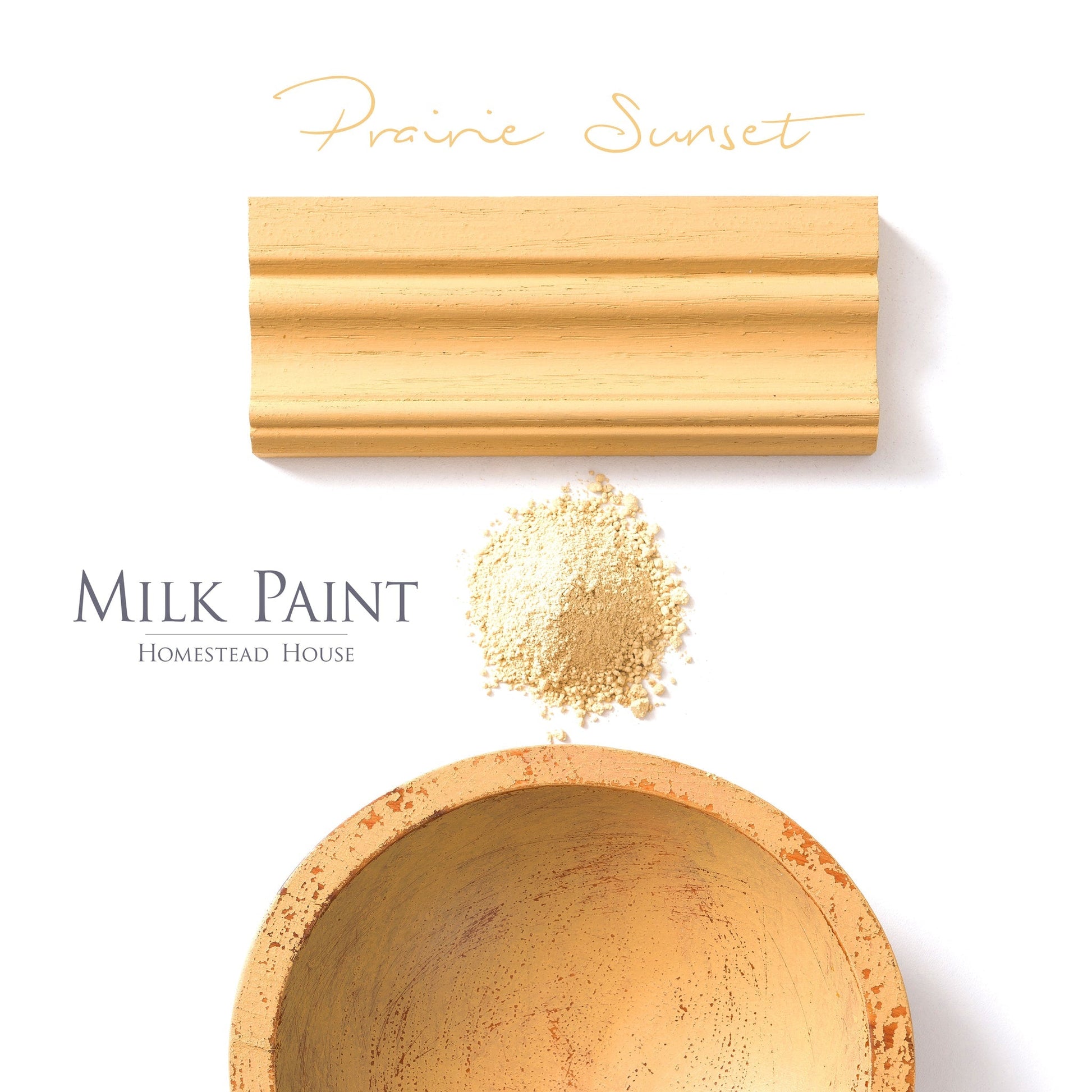 Milk Paint from Homestead House in Prairie Sunset - an antiqued sunshine yellow. | homesteadhouse.ca